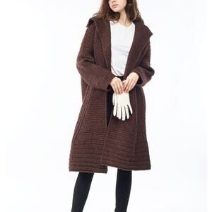 Look By M New York Brown Blue Thick Knit Sailor Cardigan One Size